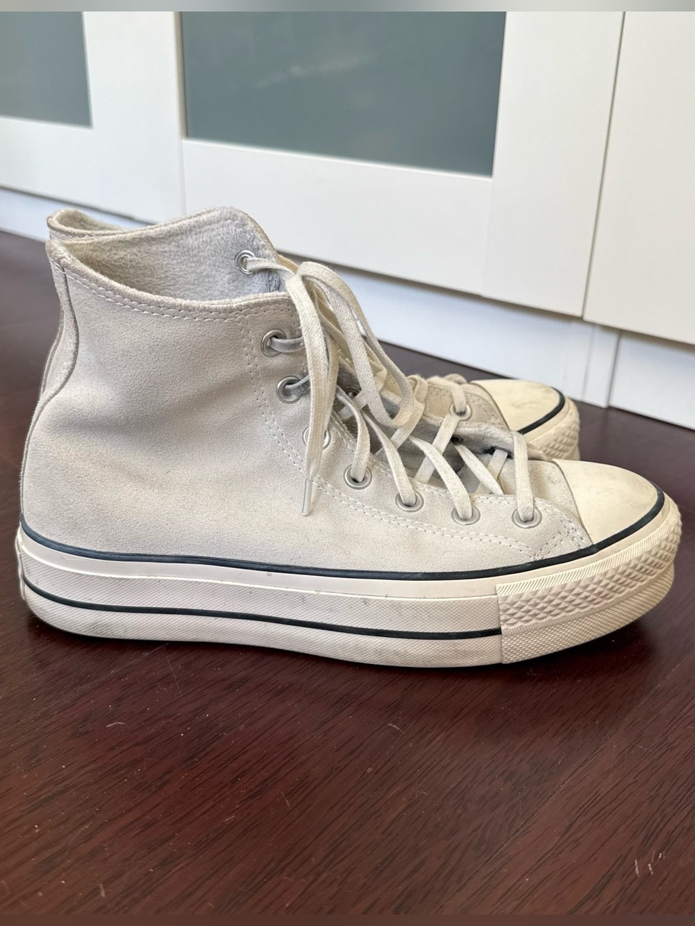 Converse Beige Nubuck Platform High-Top Sneakers